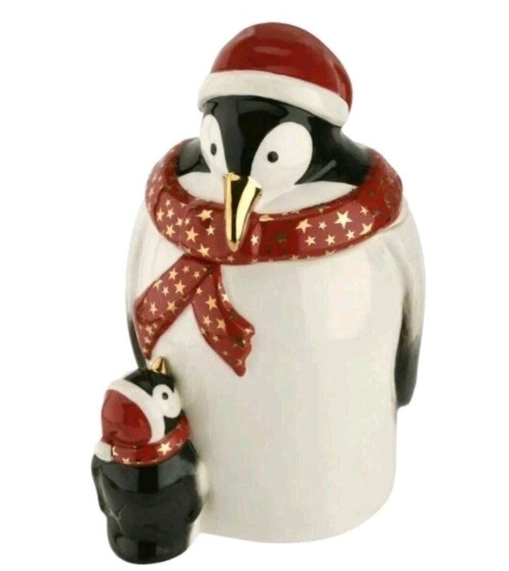 Spode Christmas Tree Penguin Candy Jar Ceramic 7.5" XT8707-XP in Original Box